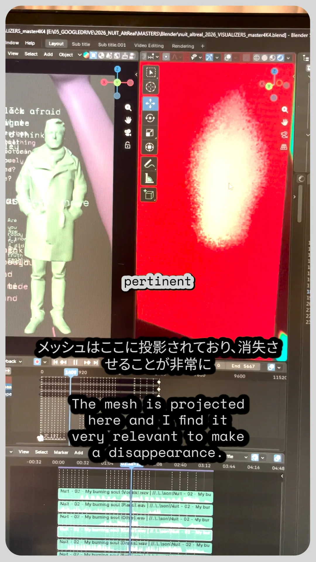 Close-up of the X-ray-shaded mesh, projected in green and red
